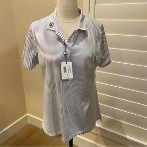 NWT Donald Ross Women's Core Stripe Polo Golf Shirt Blue Stripe Size Large